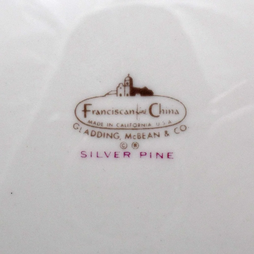 Vintage Franciscan Fine China MCM Silver Pine Dinner Plate (1955-58)